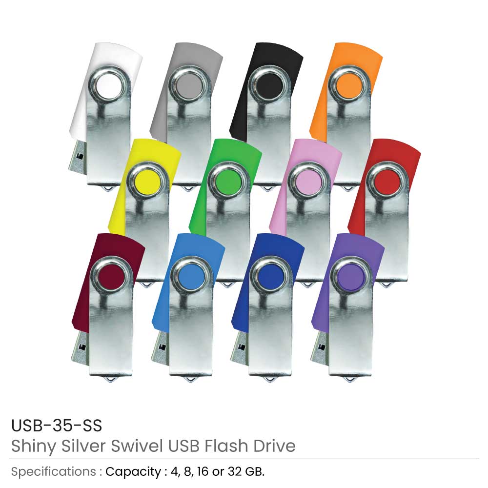 Shiny Silver Swivel USB Flash Drives