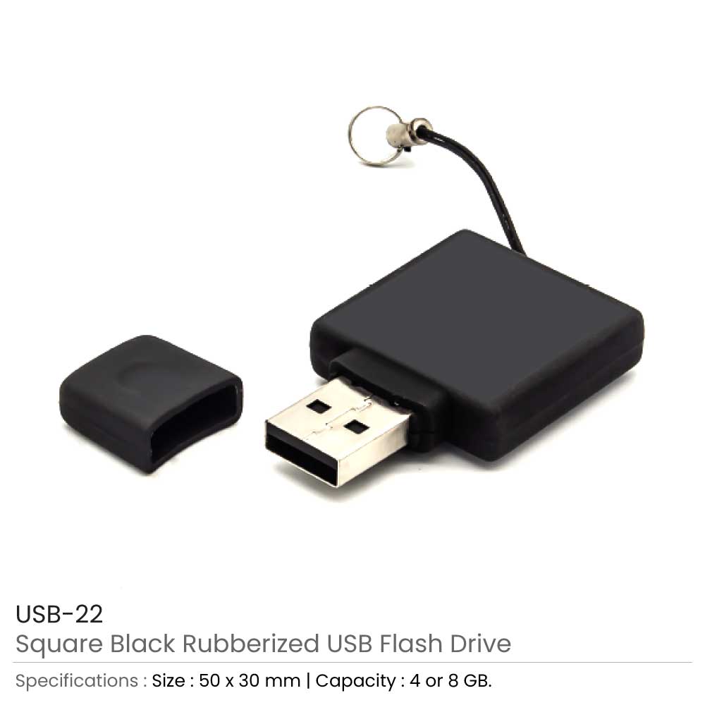 Square Black Rubberized USB Flash Drives