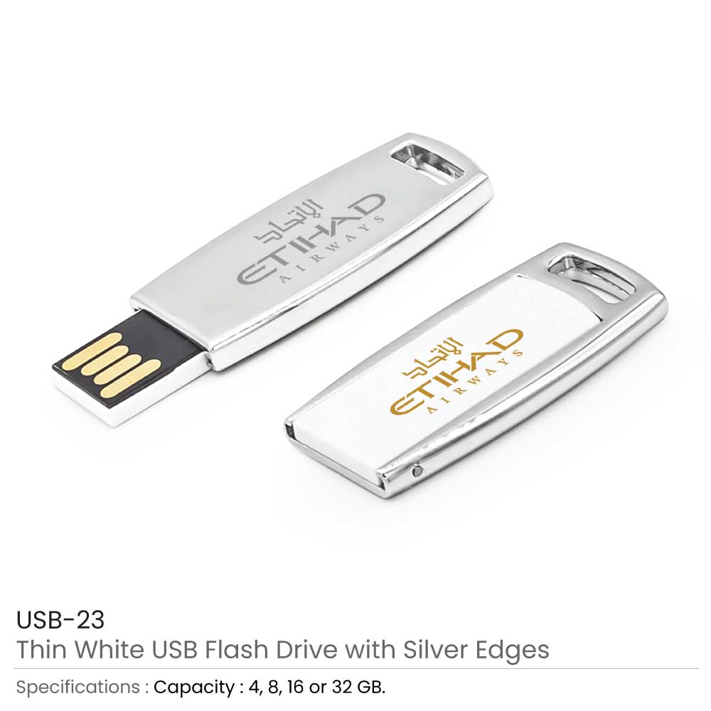 Thin White Metal Case USB Flash