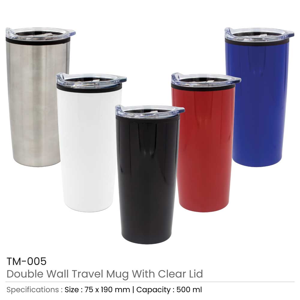 Double-Wall Travel Mugs with Clear Lid