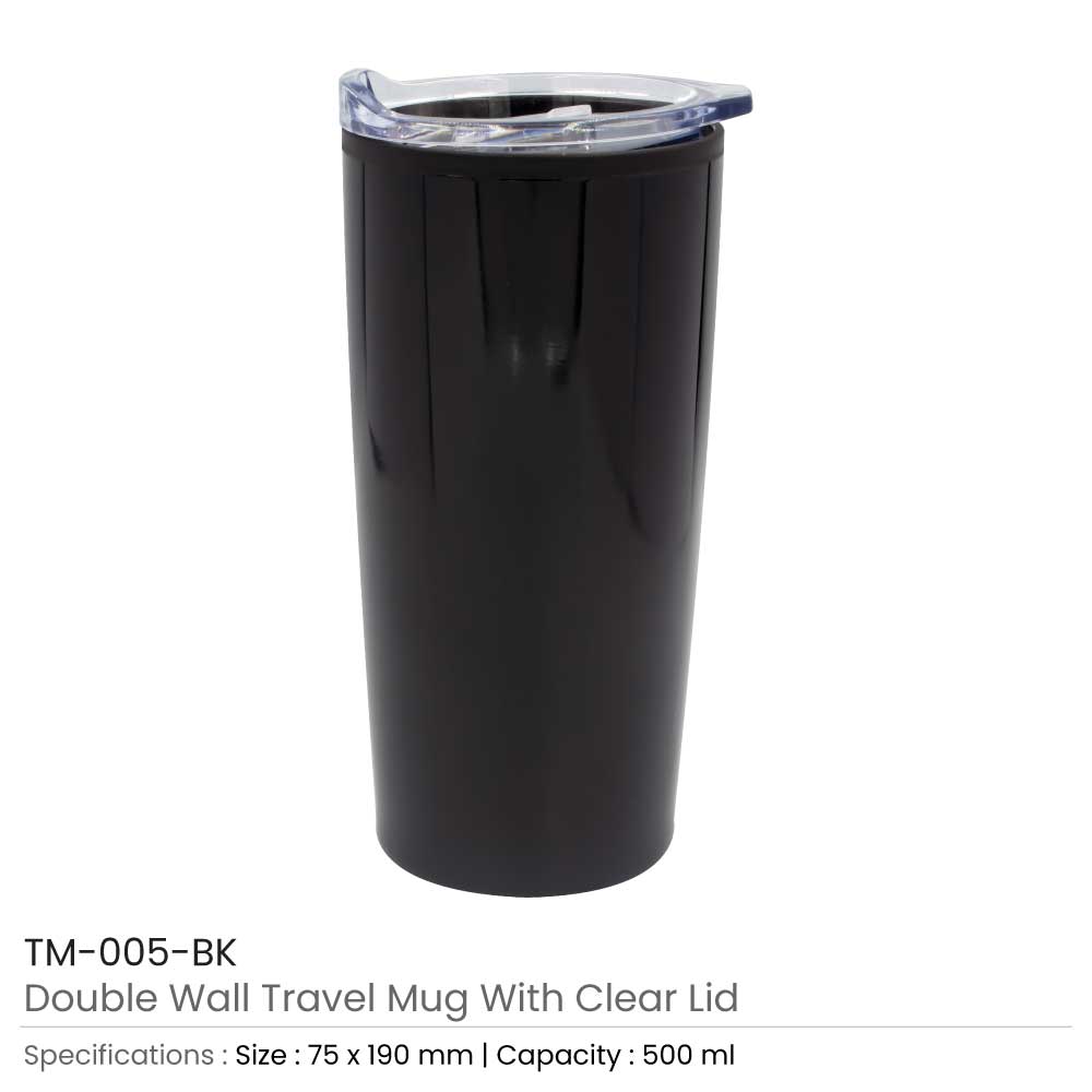 Double-Wall Travel Mugs with Clear Lid