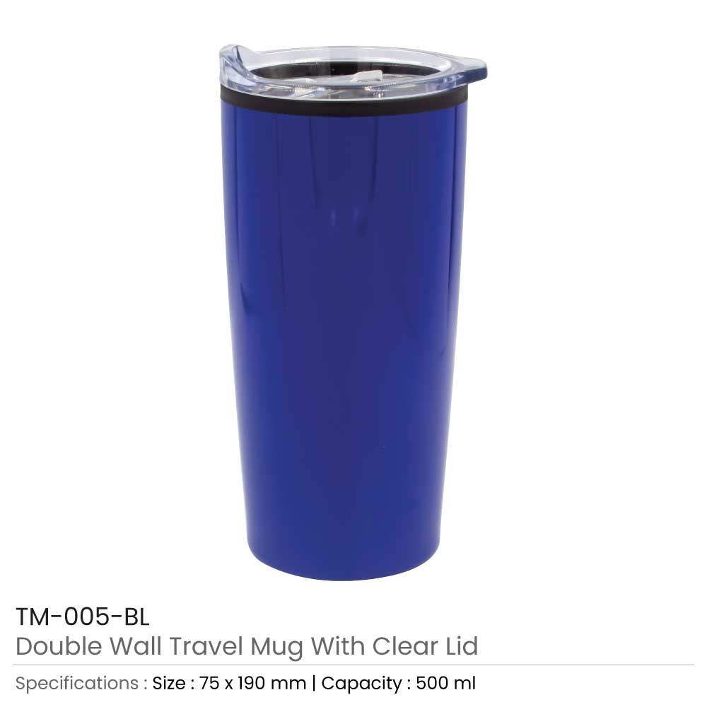 Double-Wall Travel Mugs with Clear Lid