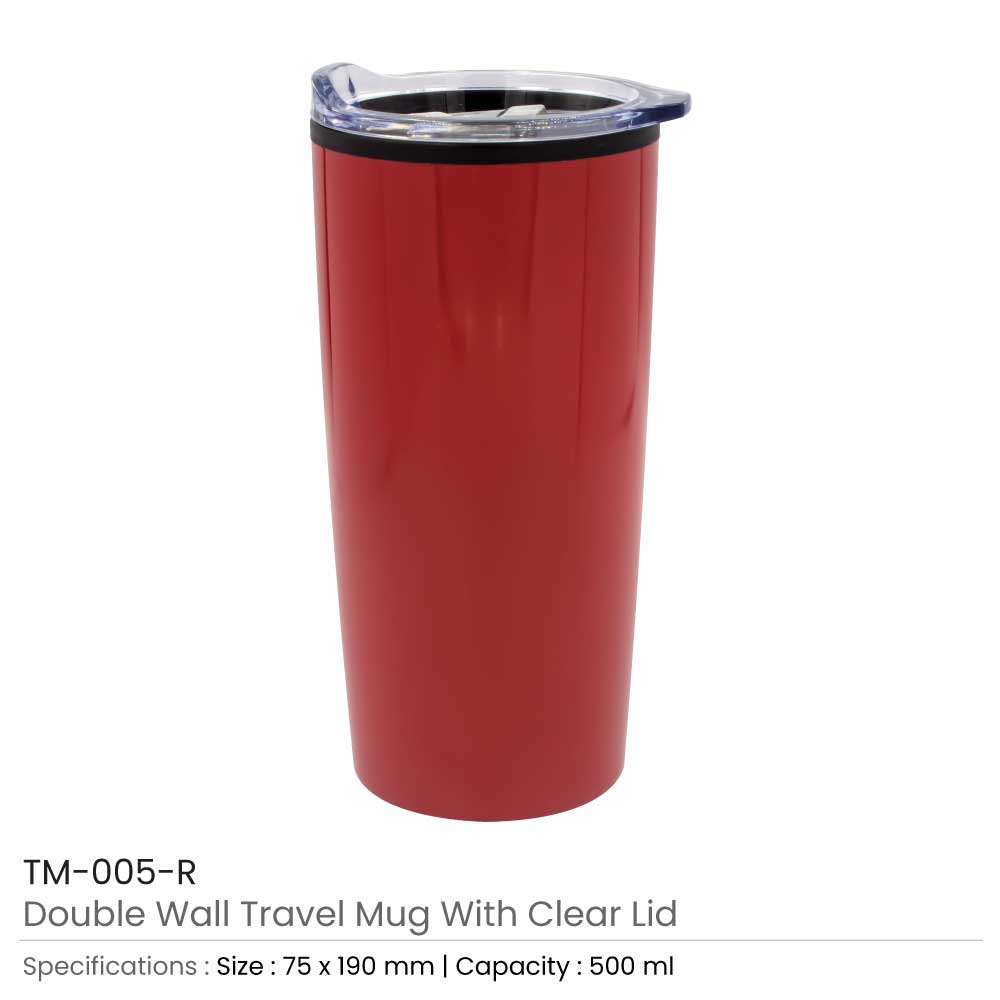 Double-Wall Travel Mugs with Clear Lid