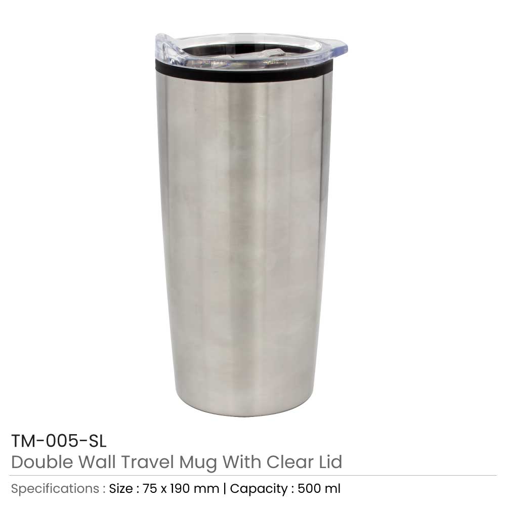 Double-Wall Travel Mugs with Clear Lid