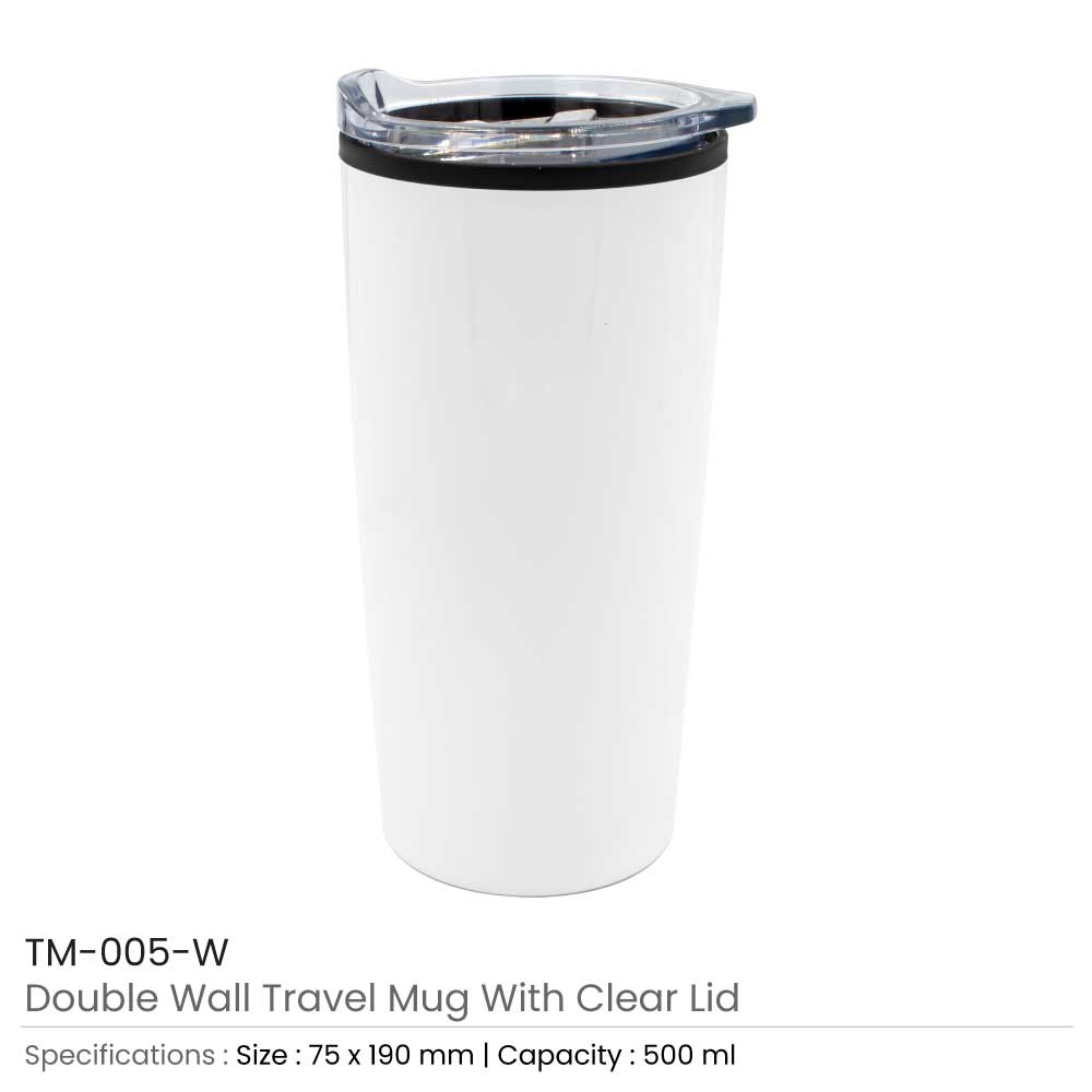 Double-Wall Travel Mugs with Clear Lid