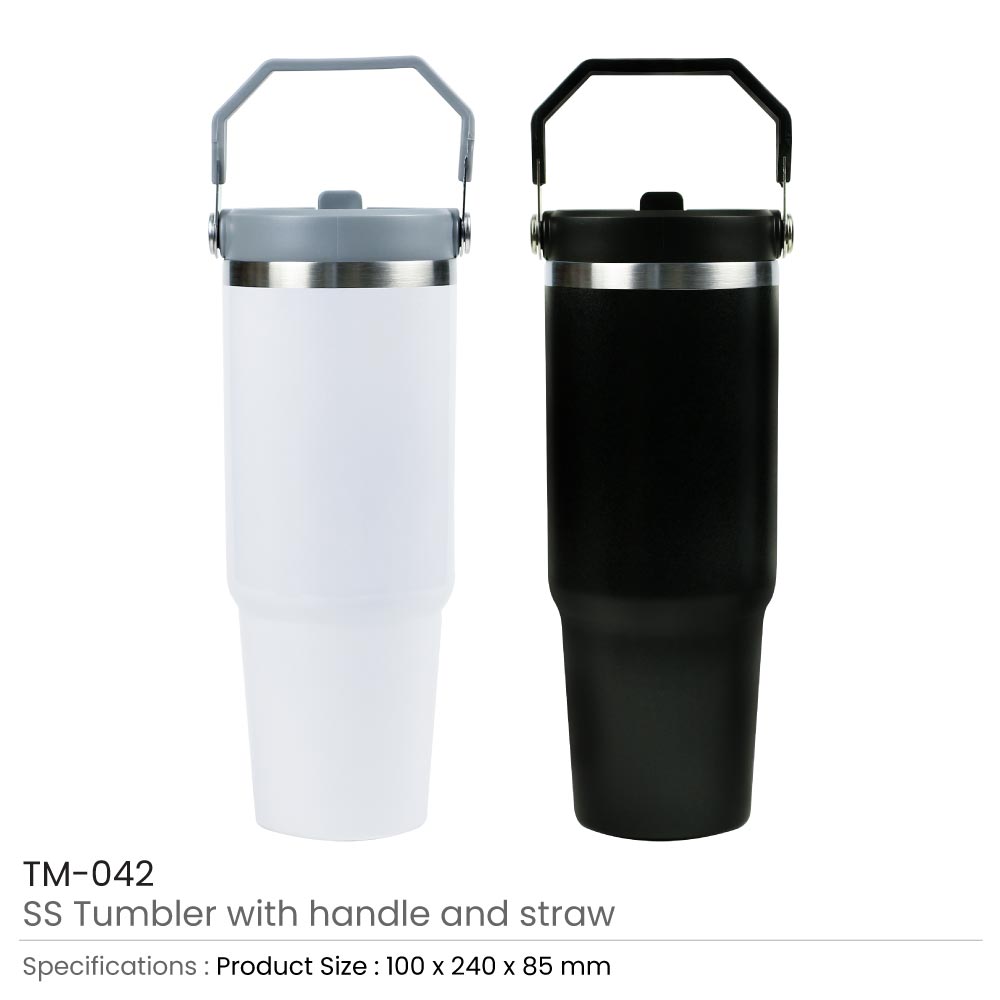 Tumbler with Handle and Straw SS Double Wall 900ml