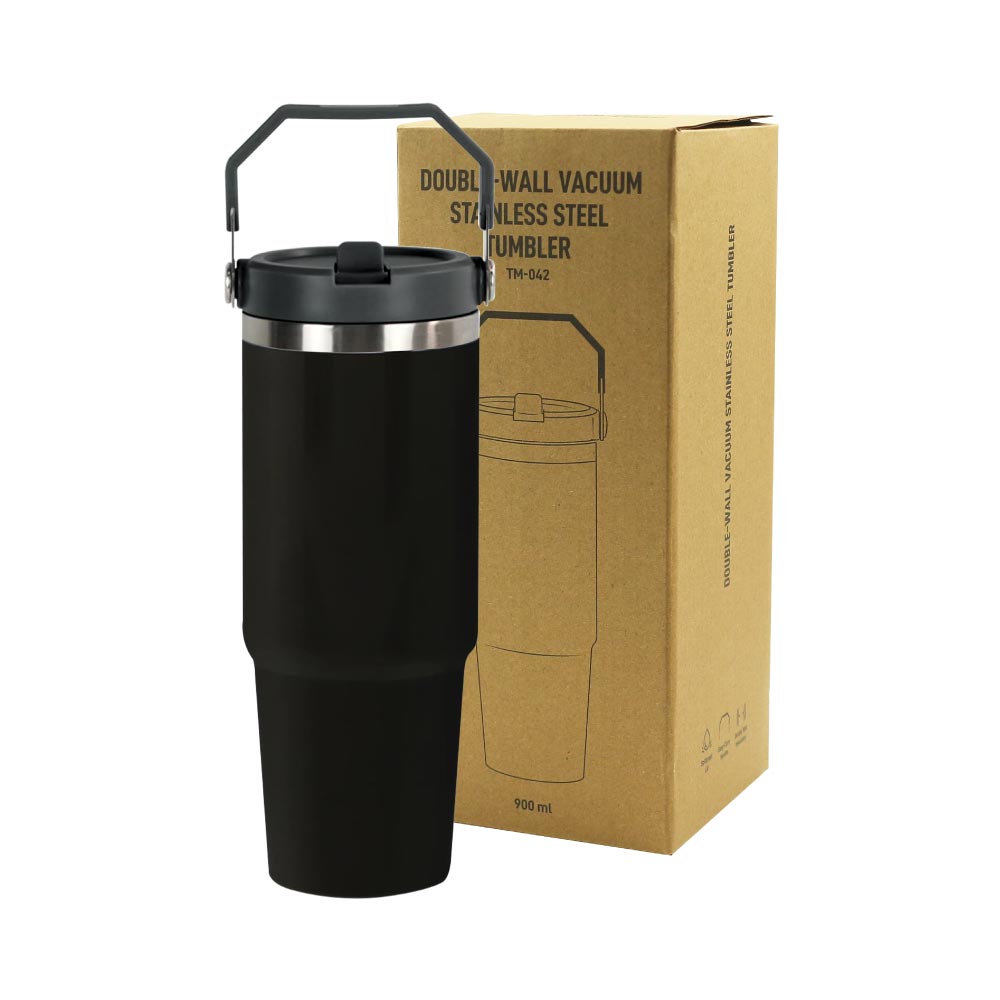 Tumbler with Handle and Straw SS Double Wall 900ml