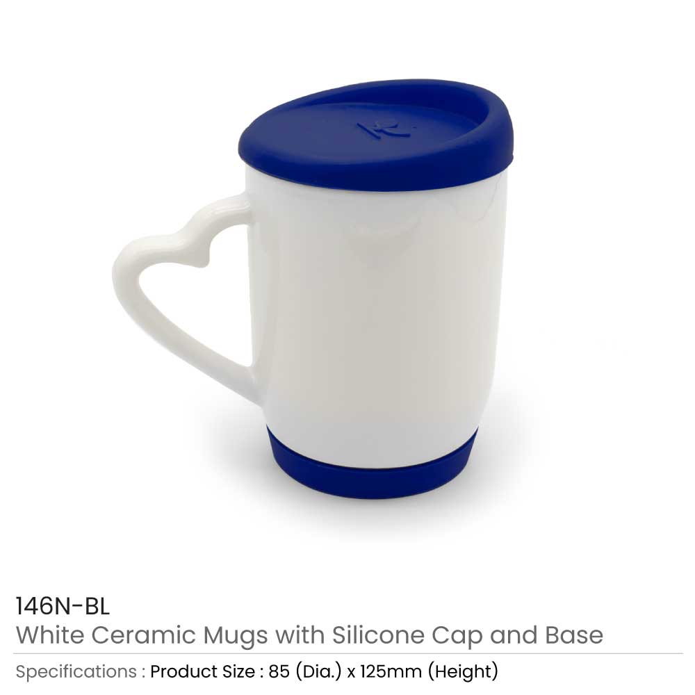 White Ceramic Mugs with Silicone Cap and Base