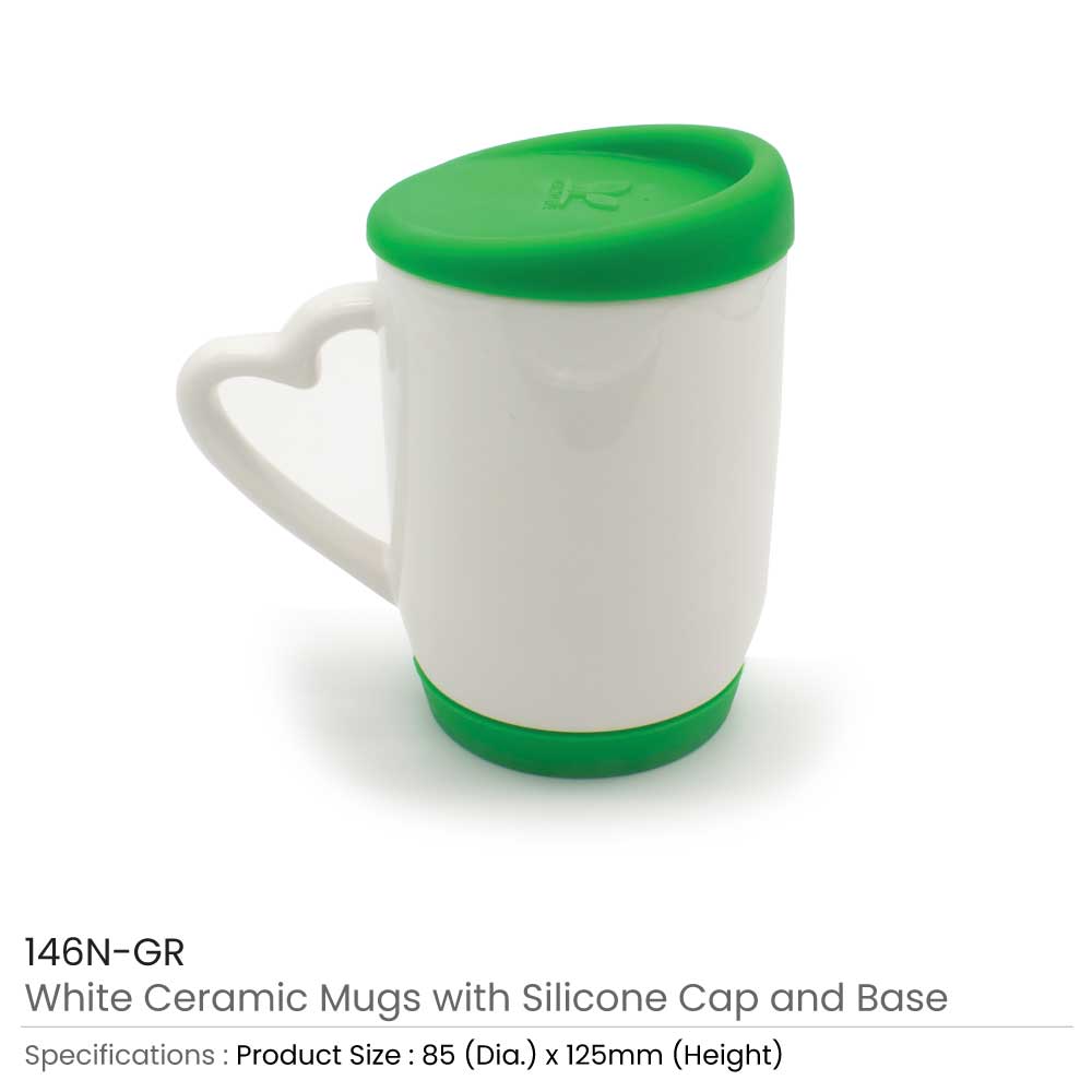 White Ceramic Mugs with Silicone Cap and Base