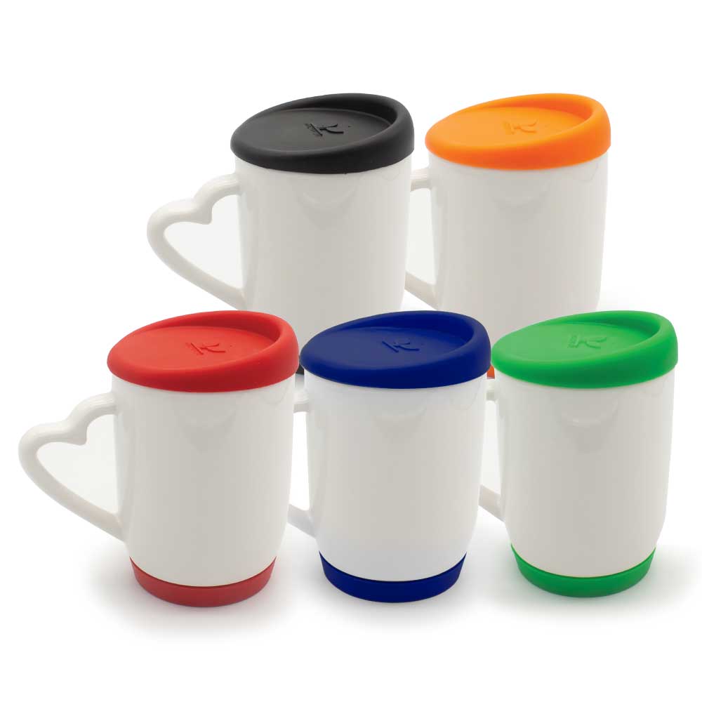 White Ceramic Mugs with Silicone Cap and Base