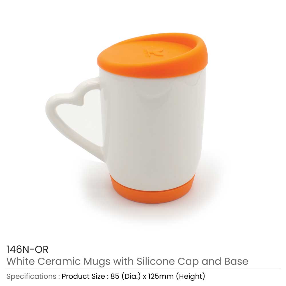 White Ceramic Mugs with Silicone Cap and Base