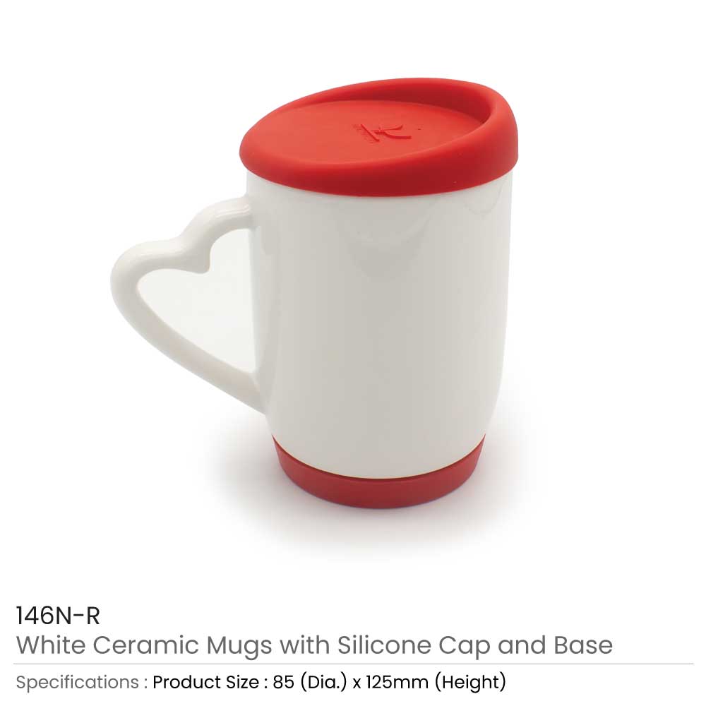 White Ceramic Mugs with Silicone Cap and Base