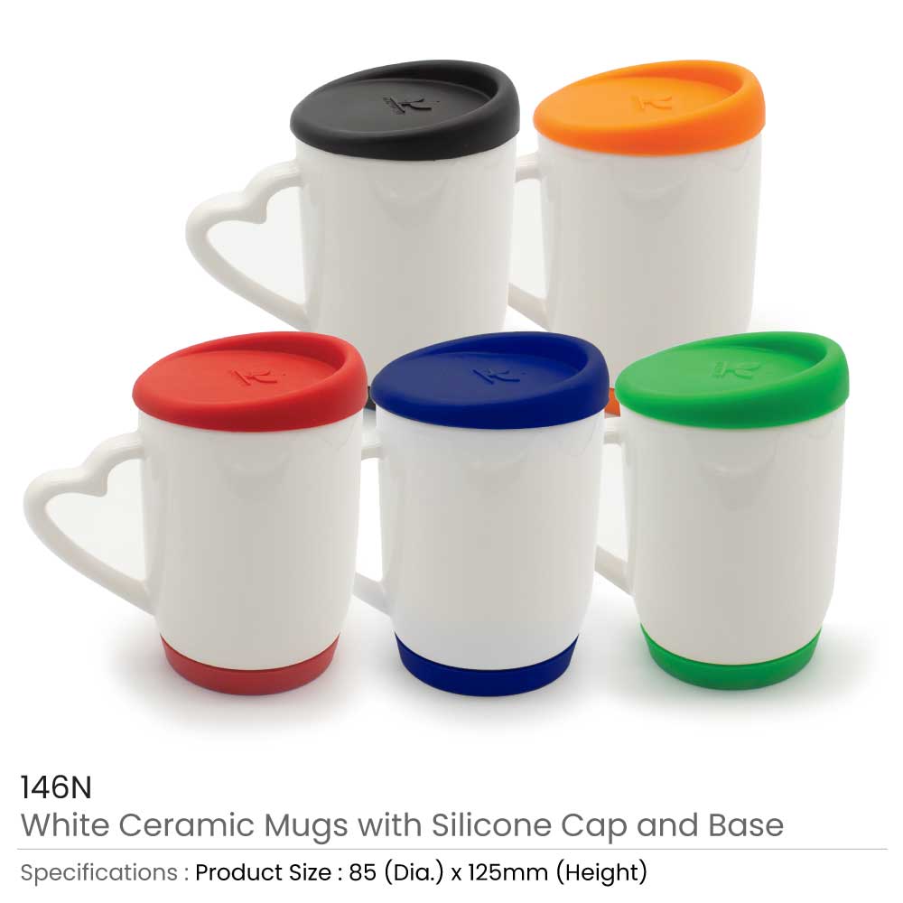 White Ceramic Mugs with Silicone Cap and Base