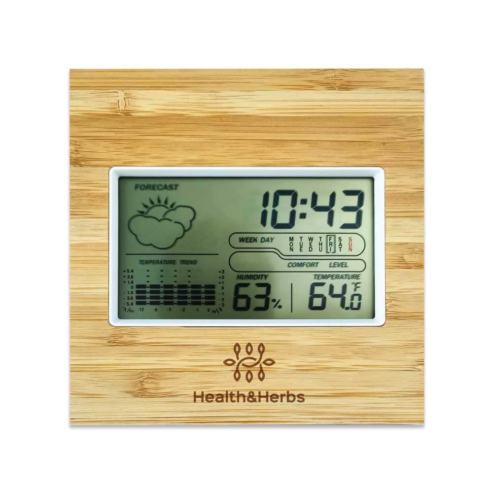 Multi-Function Bamboo Digital Clock with Weather Forecast, Calendar, Alarm, Temperature