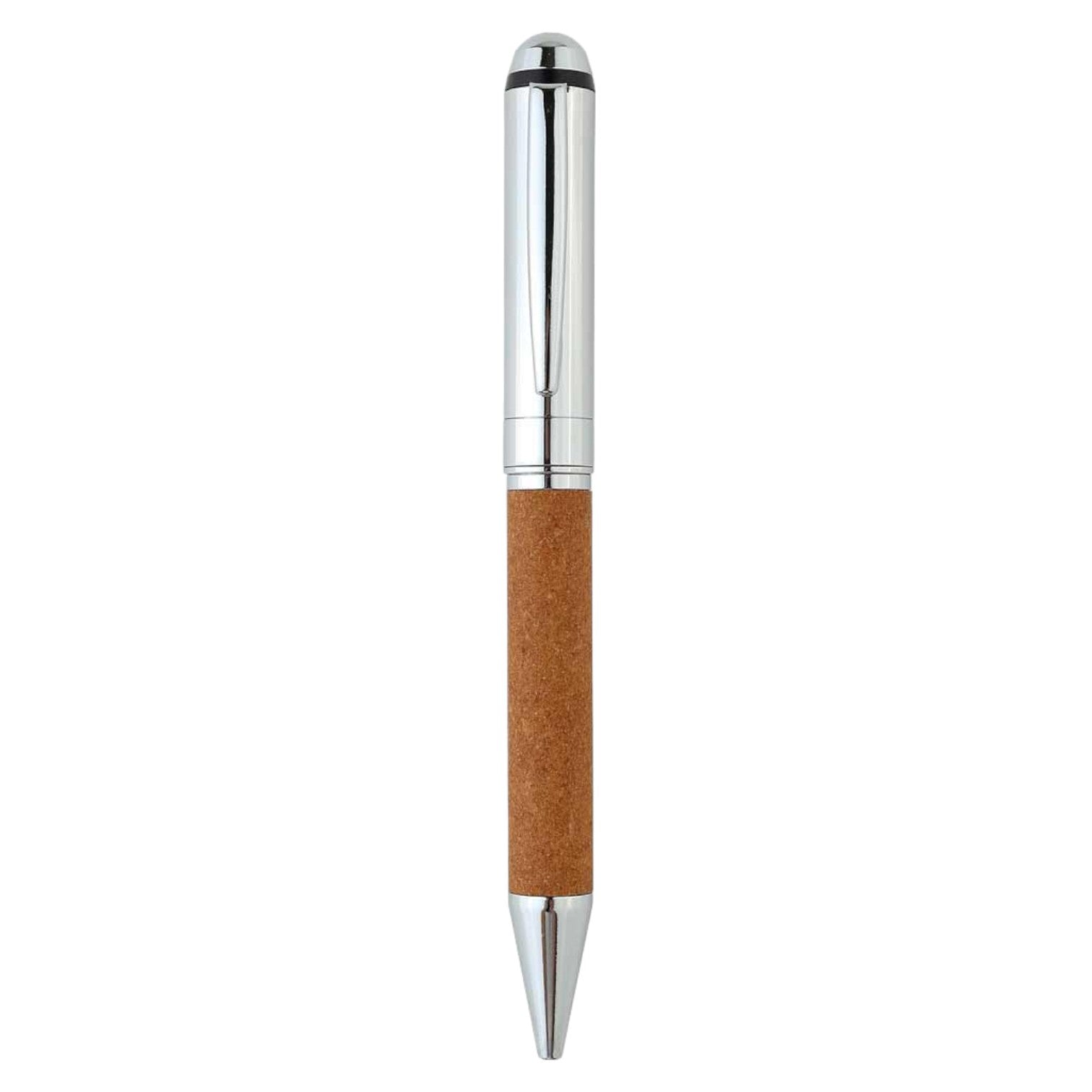 Metal Pen with Recycled Leather Barrel - Brown