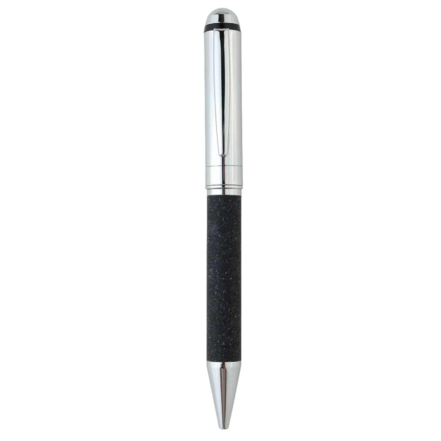 Metal Pen with Recycled Leather Barrel - Black