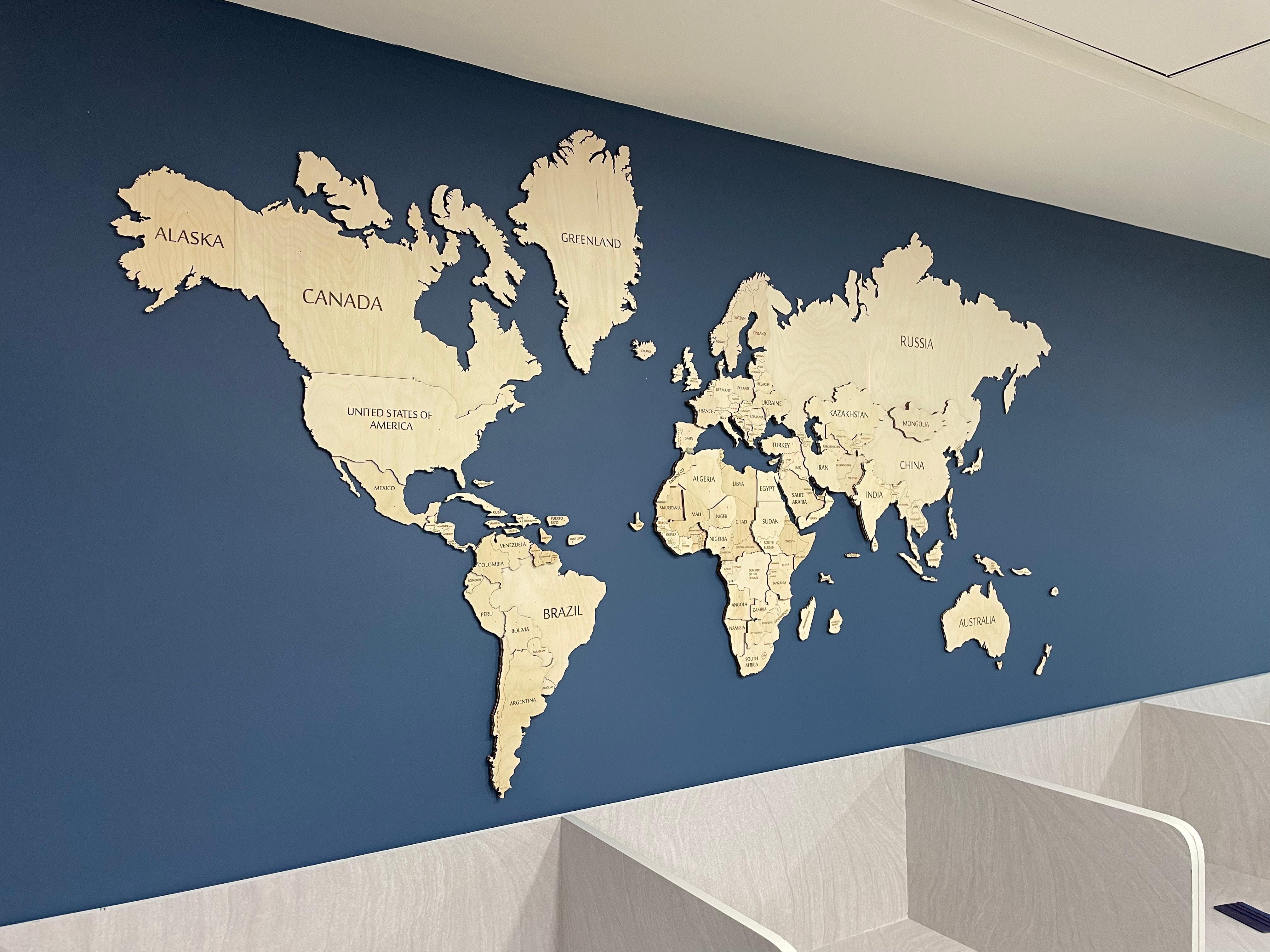 3D Custom Wooden World Map White Wood