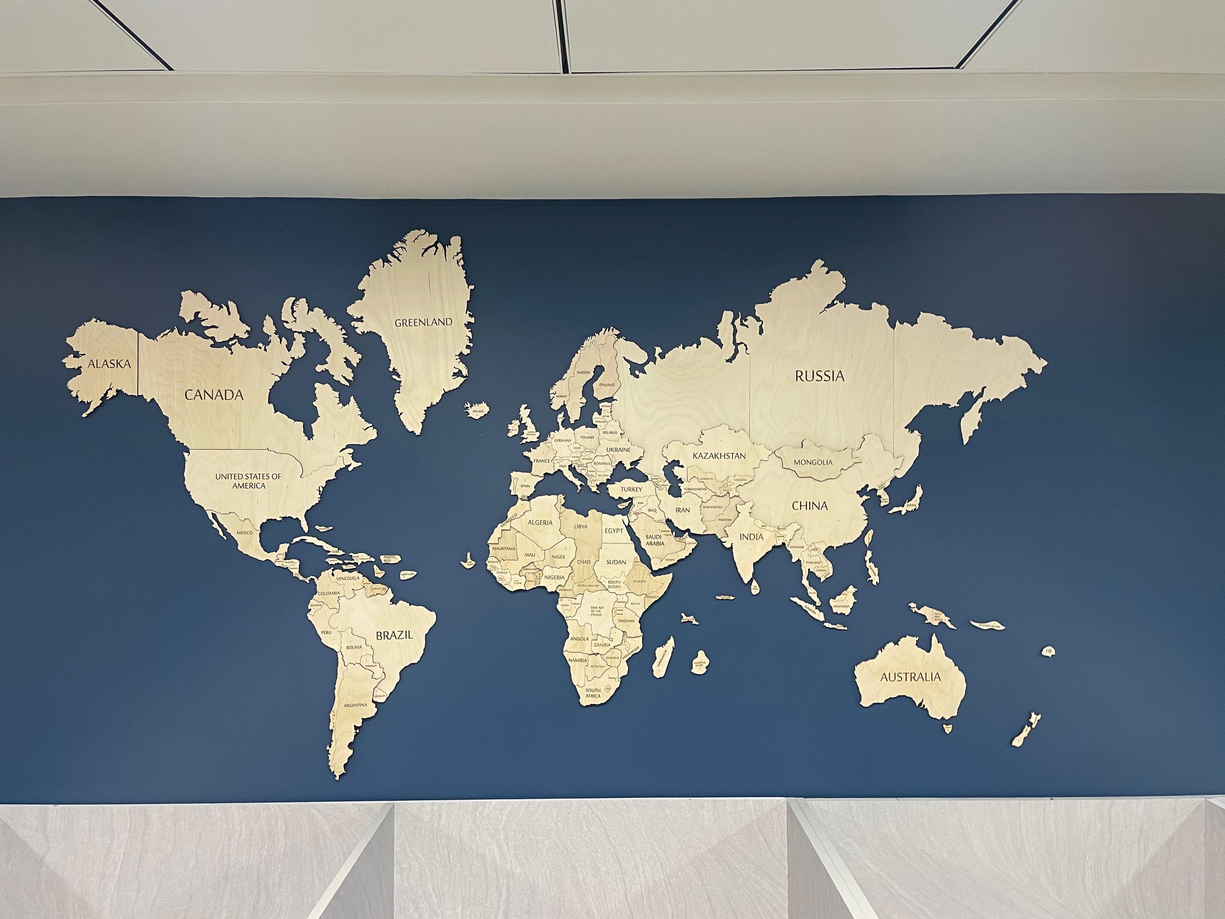 3D Custom Wooden World Map White Wood