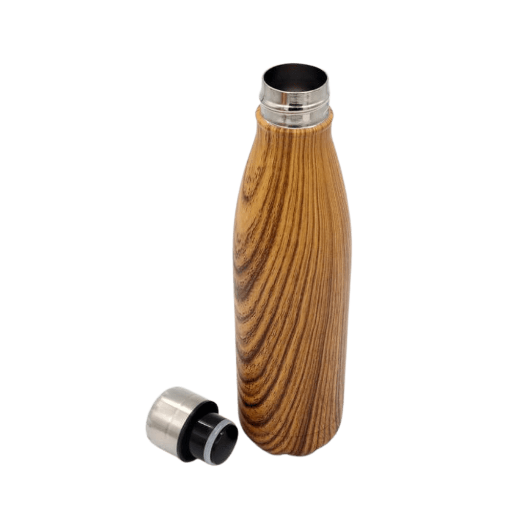 Stainless Steel Water Bottle with Wood Print - Brown