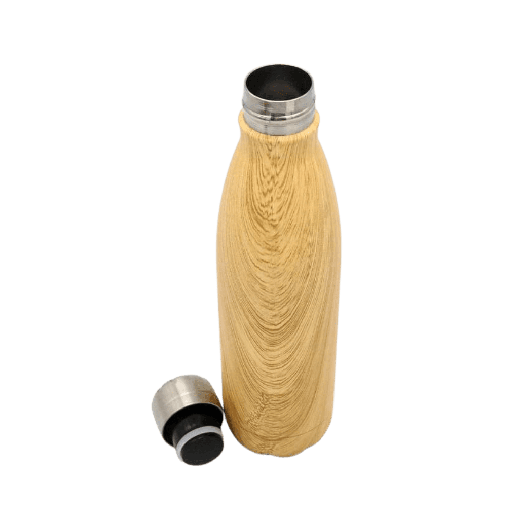 Stainless Steel Water Bottle with Wood Print - Yellow