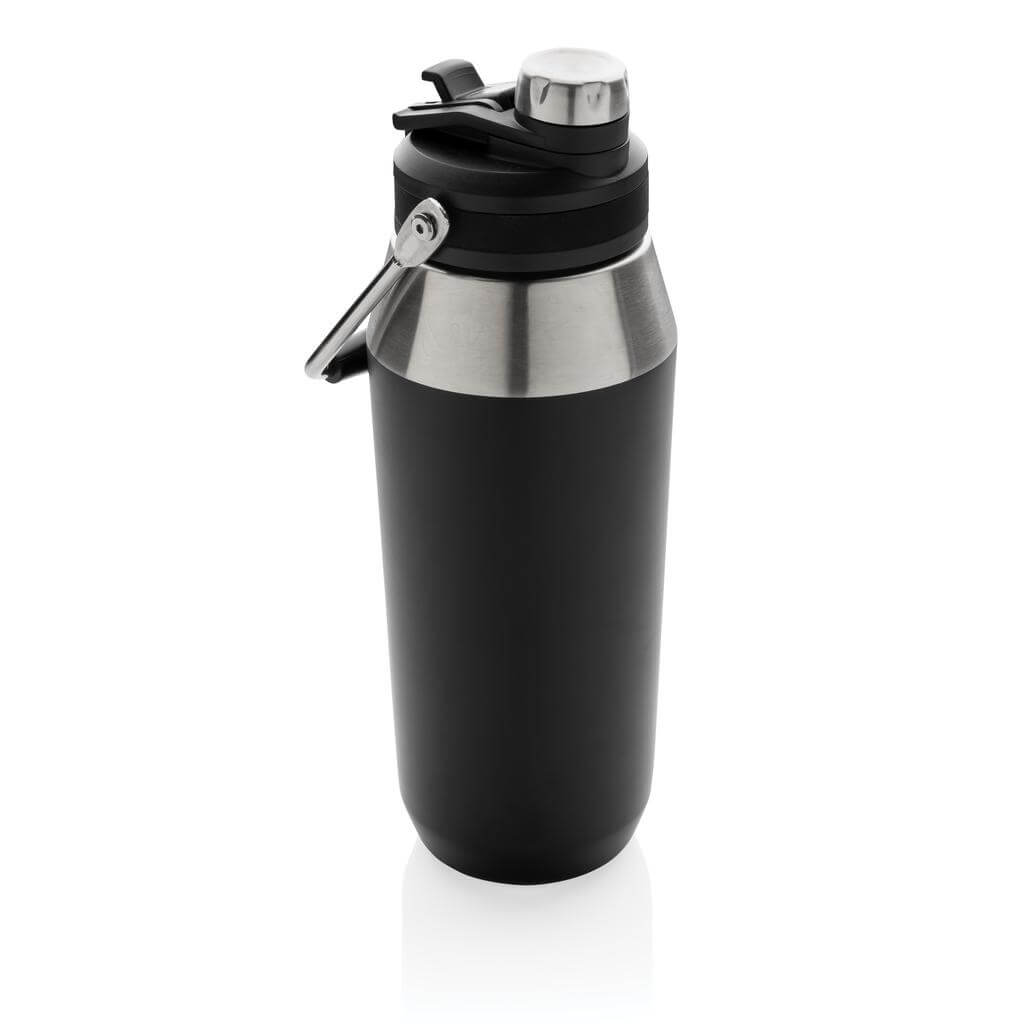 Vacuum Bottle with Solid Handle and Dual Lid - 1L - Black