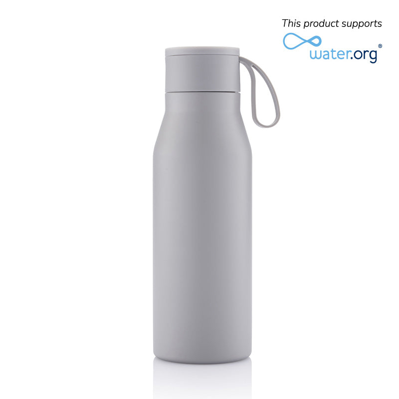 Collection Recycled Stainless Steel Vacuum Bottle with Loop - Grey