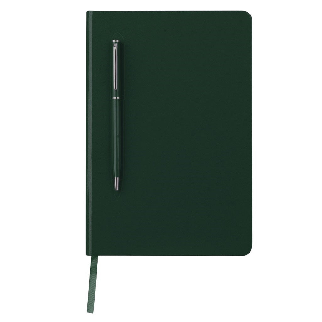 A5 Hard Cover Notebook with Metal Pen - Green