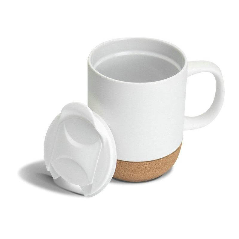 Ceramic Mug with Cork and Lid - White