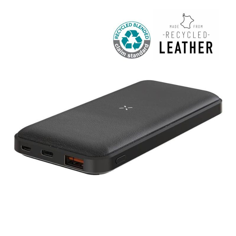 Recycled Leather 10000mAh PD Powerbank - Black
