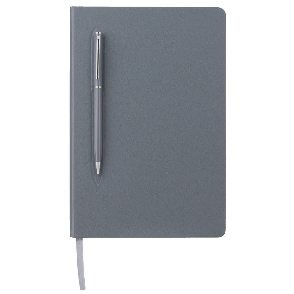 A5 Hard Cover Notebook with Metal Pen - Grey