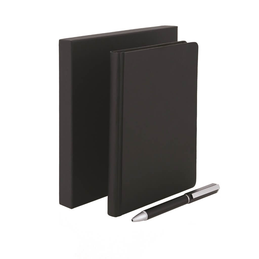 Set Of PU Thermo Notebook And Pen - Black