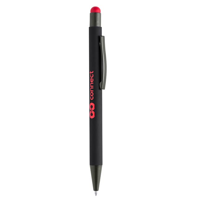Metal Soft-touch Ball Pen with Stylus - Red