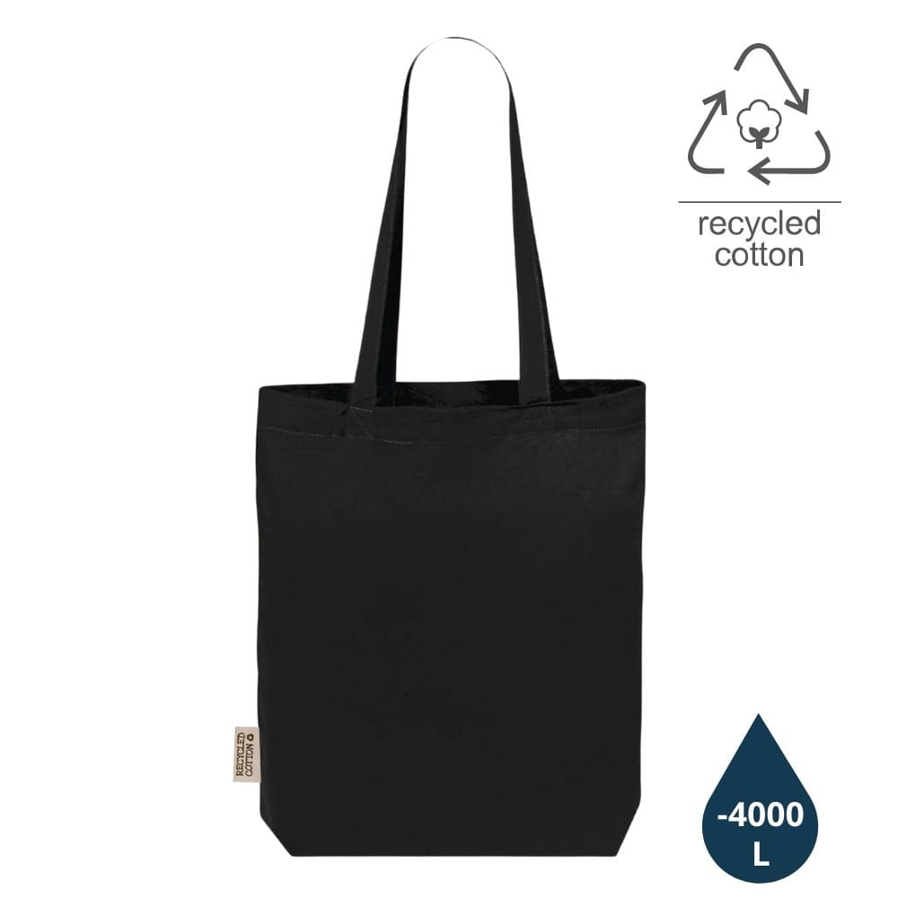 GRS-certified Recycled Cotton Tote Bag with Gusset - Black