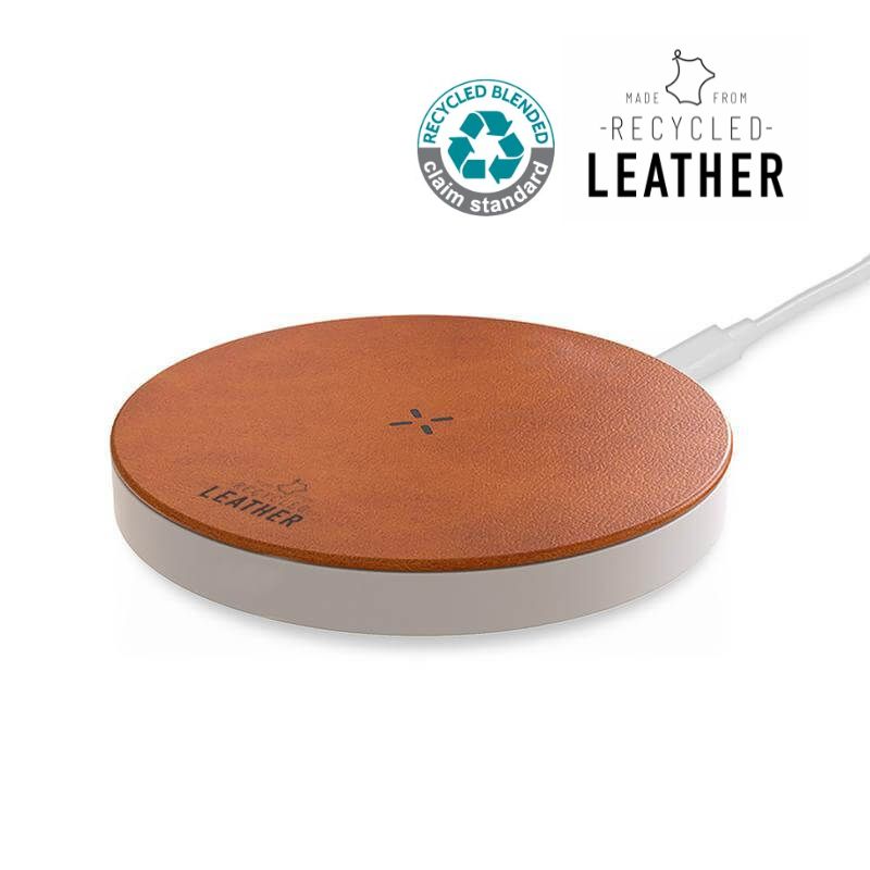 Recycled Leather 15W Wireless Charger - White/Tan