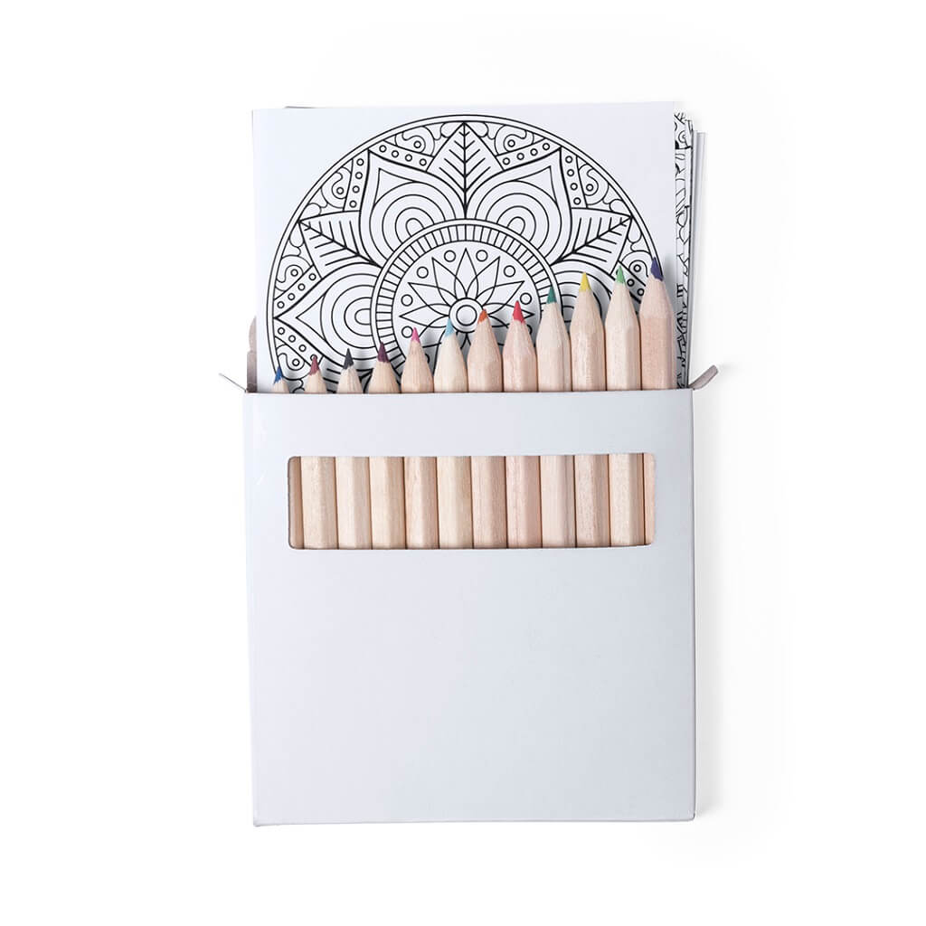 Set Of 12 Pencils And 12 Coloring Sheets With Mandala Designs