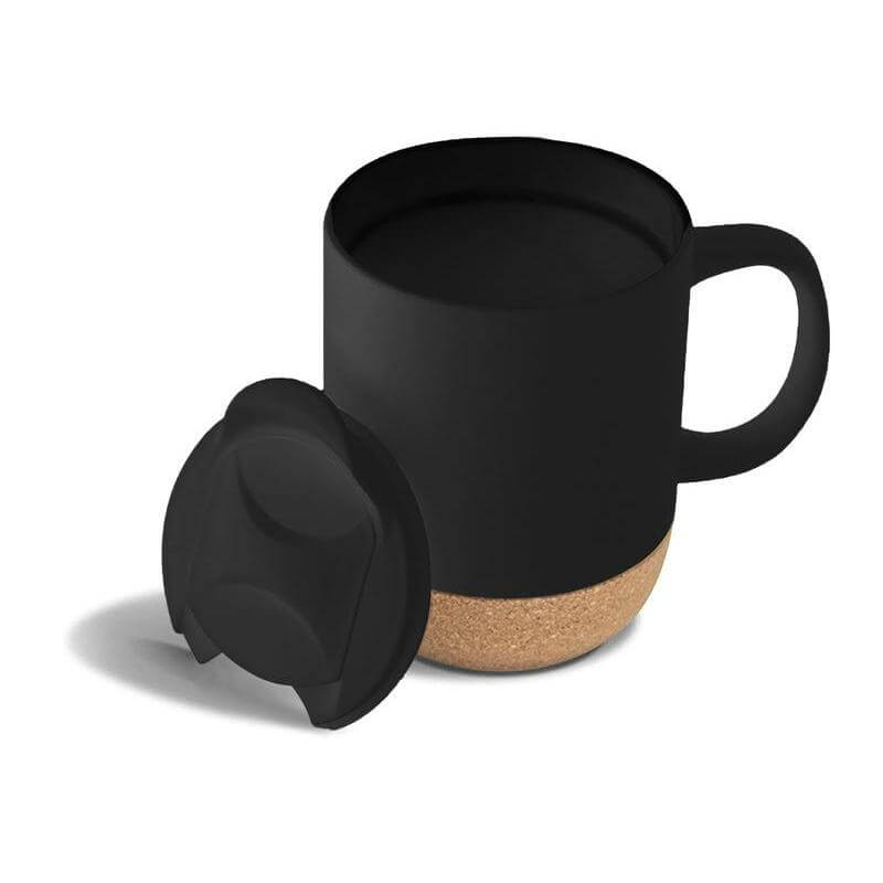 Ceramic Mug with Cork and Lid - Black