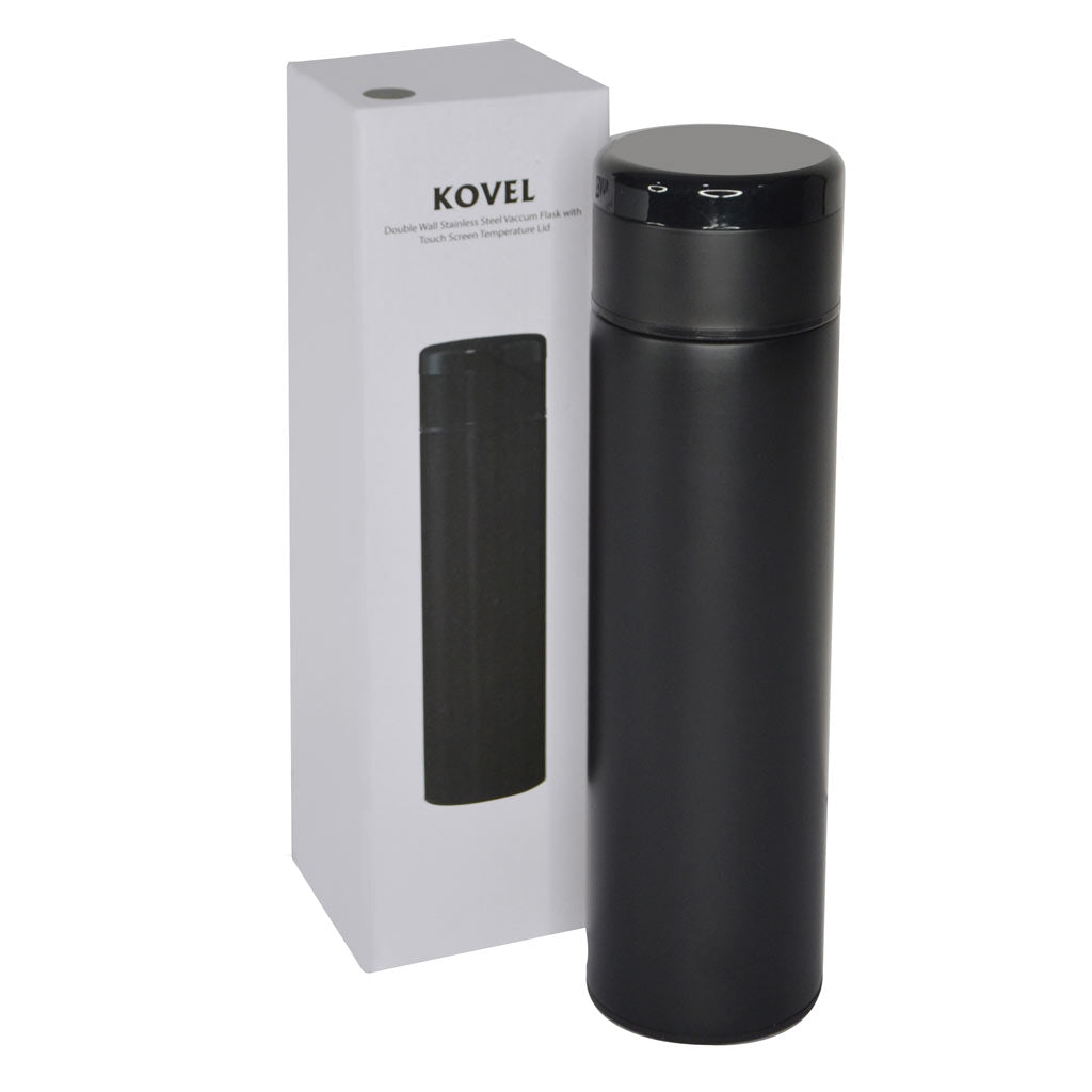 Double Walled Insulated Flask with Temperature Lid - Black