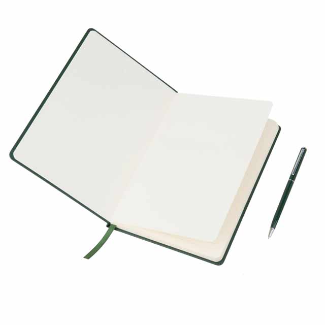 A5 Hard Cover Notebook with Metal Pen - Green