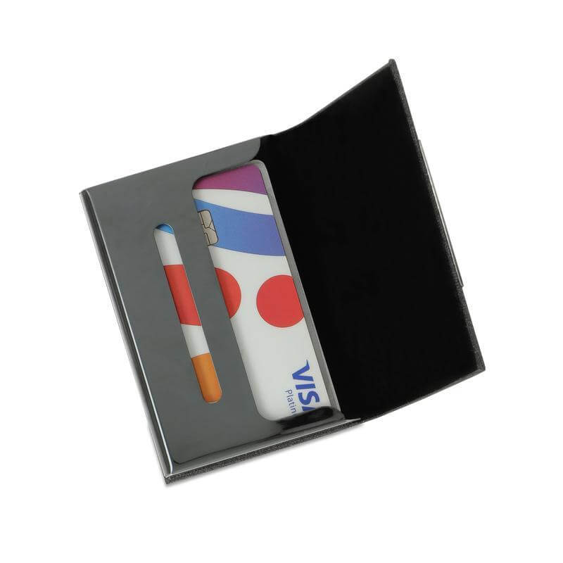 Card Holder, Key Chain and Pen Gift Set - Grey