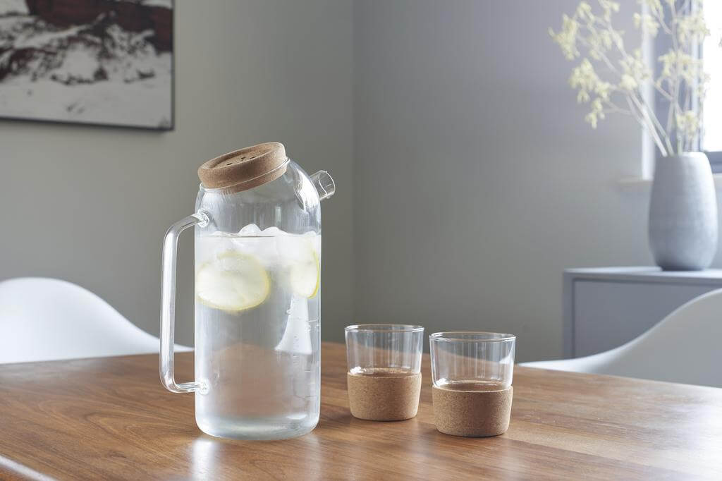 Set of Glass Carafe with 2 Tumblers