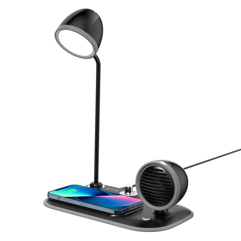 Wireless Charger Lamp with Speaker 3 in 1 - Black