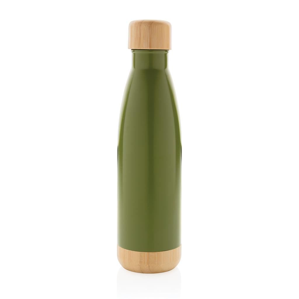 Double Wall Stainless Bottle with Bamboo Lid and Base - Green