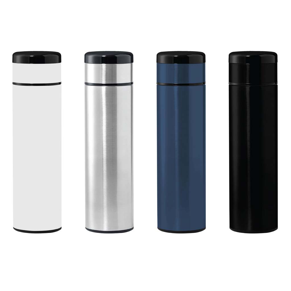 Double Walled Insulated Flask with Temperature Lid - Black