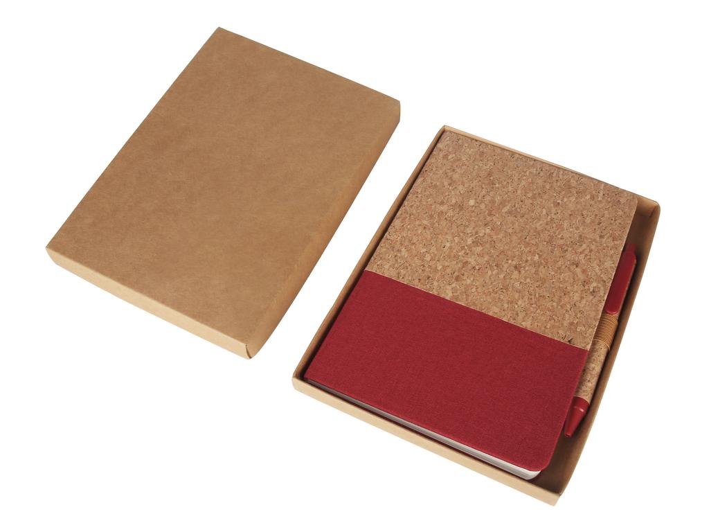 A5 Cork Fabric Hard Cover Notebook and Pen Set - Red