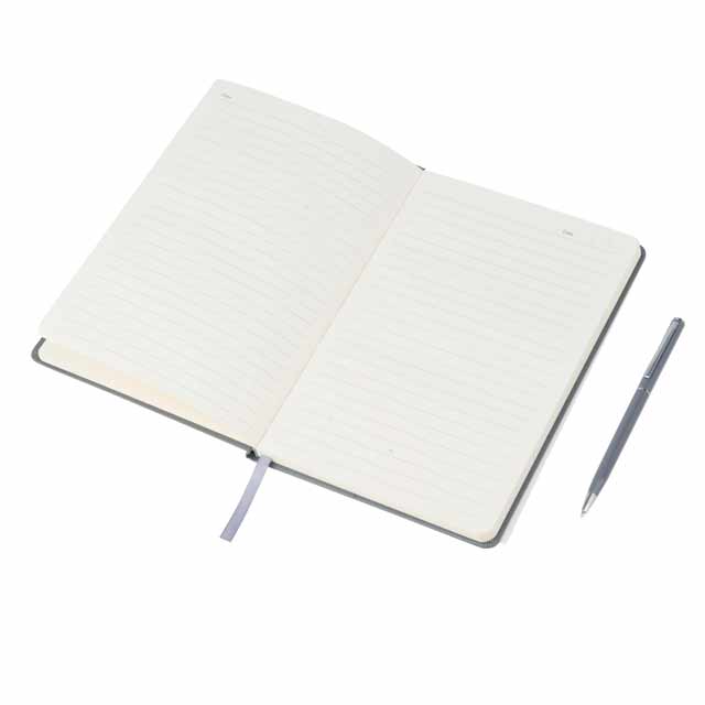 A5 Hard Cover Notebook with Metal Pen - Grey