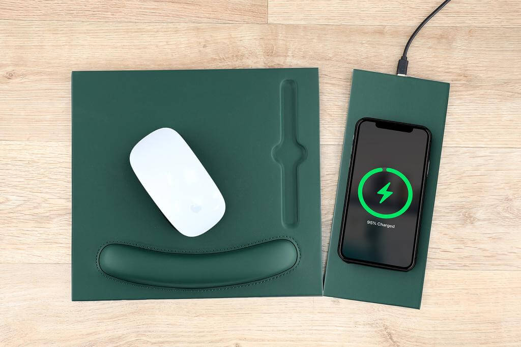 10W Wireless Charger PU Mouse Pad - Dark Green