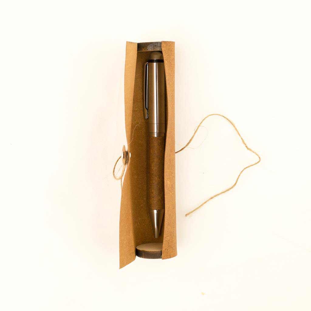 Metal Pen with Recycled Leather Barrel - Brown