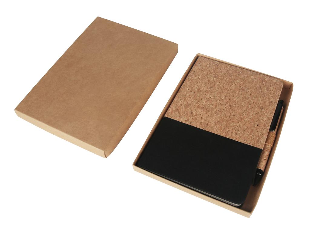 A5 Cork Fabric Hard Cover Notebook and Pen Set - Black