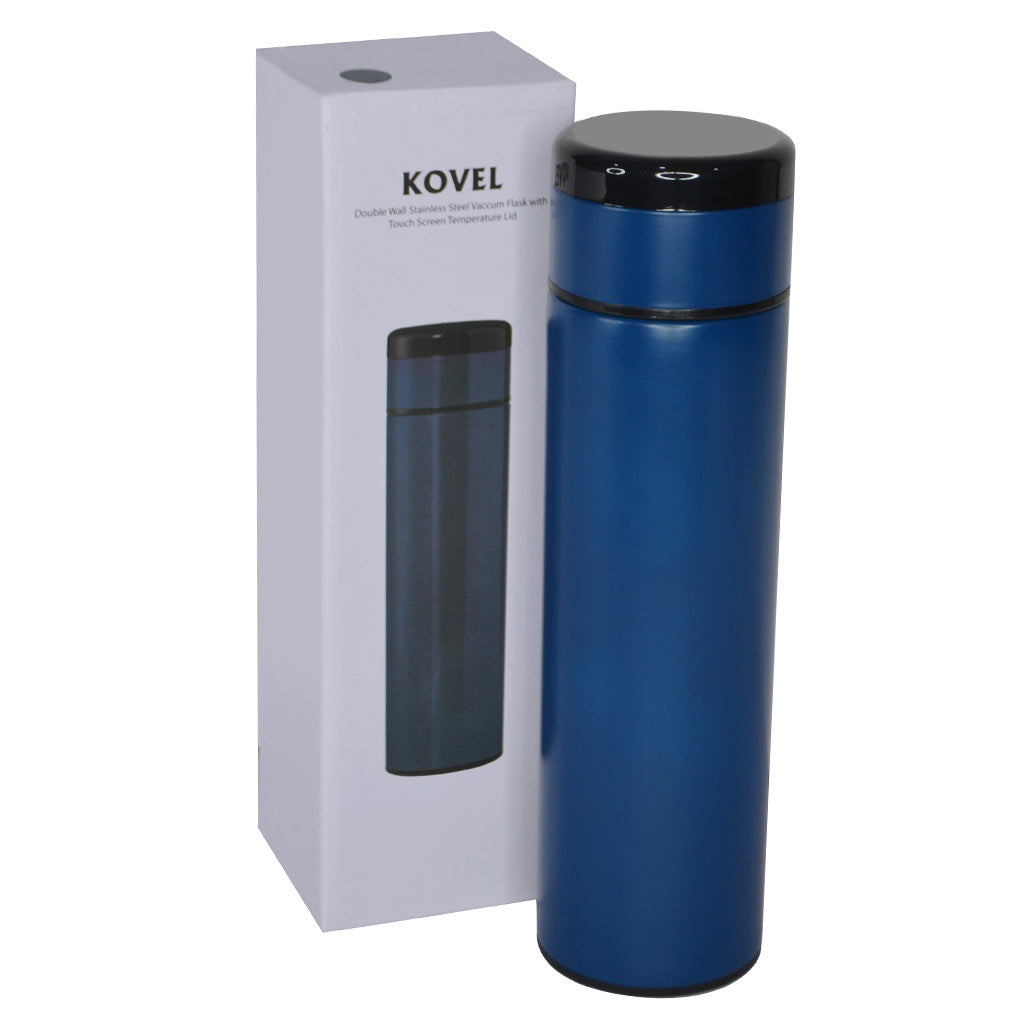 Double Walled Insulated Flask with Temperature Lid - Navy Blue