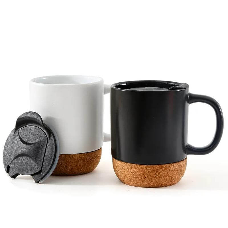 Ceramic Mug with Cork and Lid - Black